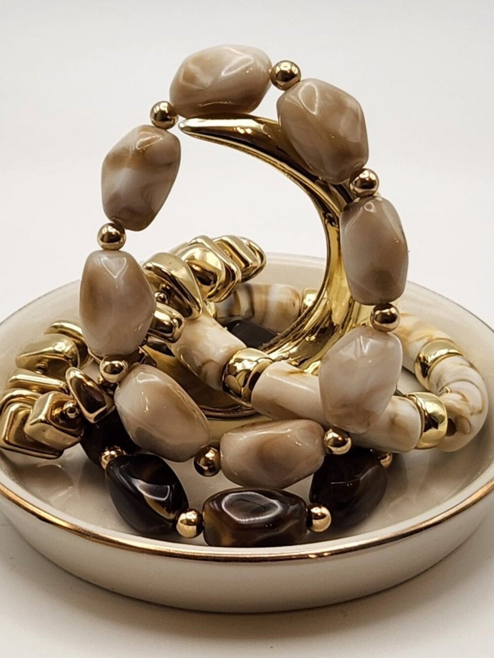*Special* Tuurin set of four bracelets neutral colors beige brown gold tone NIP